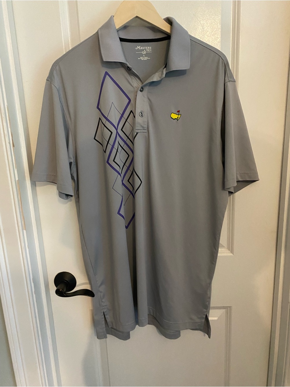 Masters Gray Golf Polo with Purple Geometric Accents